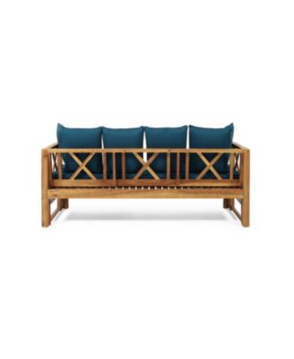 Rustic Acacia Wood Expandable Daybed With Water-Resistant Cushions