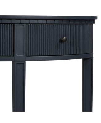 Distinctive Features of Pine Veneer Console Table with Vertical Stripe Drawer Fronts and Four Legs