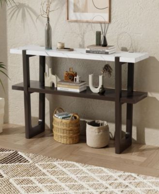 Simplie Fun Retro Elegant Console Table with Marble-Effect Top and ...