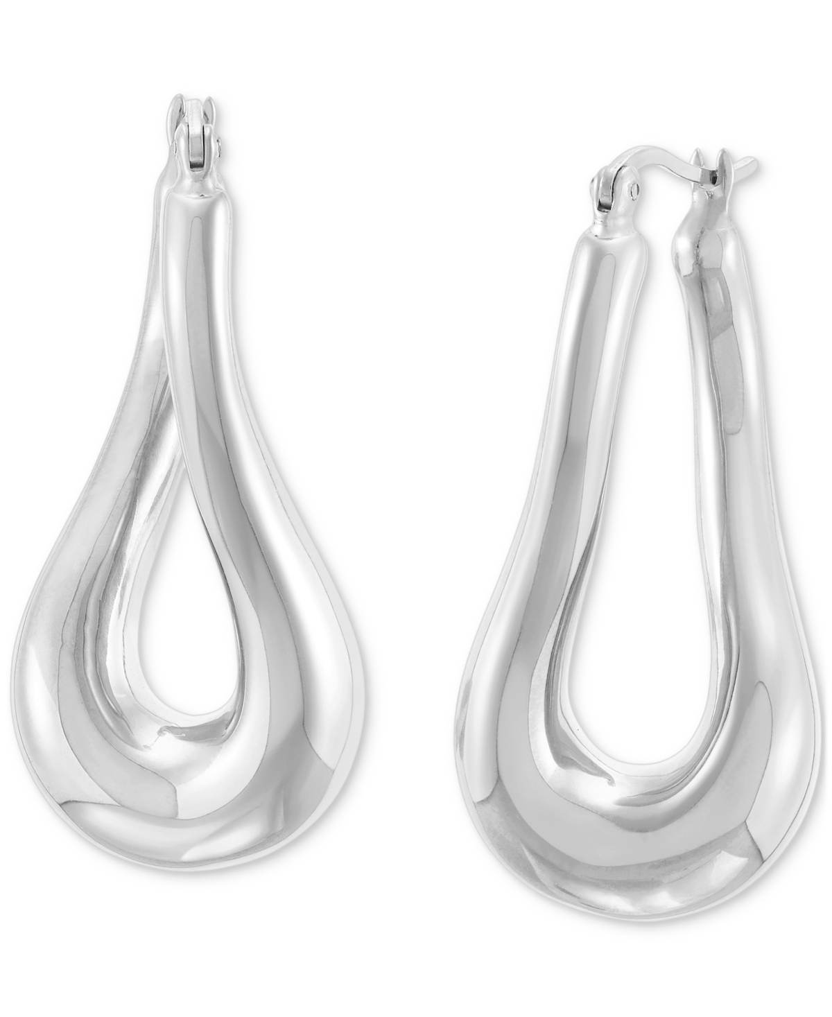 Macy's Polished Tube Twist Medium Hoop Earrings In Sterling Silver In Silver