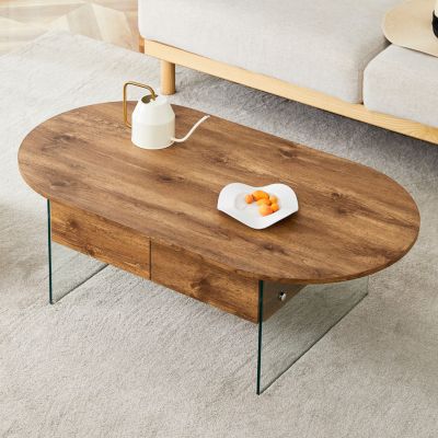  Chic Coffee Table with Drawers and Tempered Glass