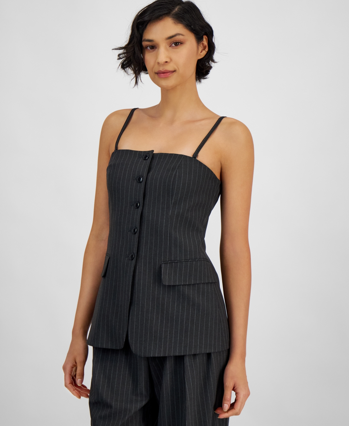 Women's Pinstriped Suiting Square-Neck Tank Top - Open Misc