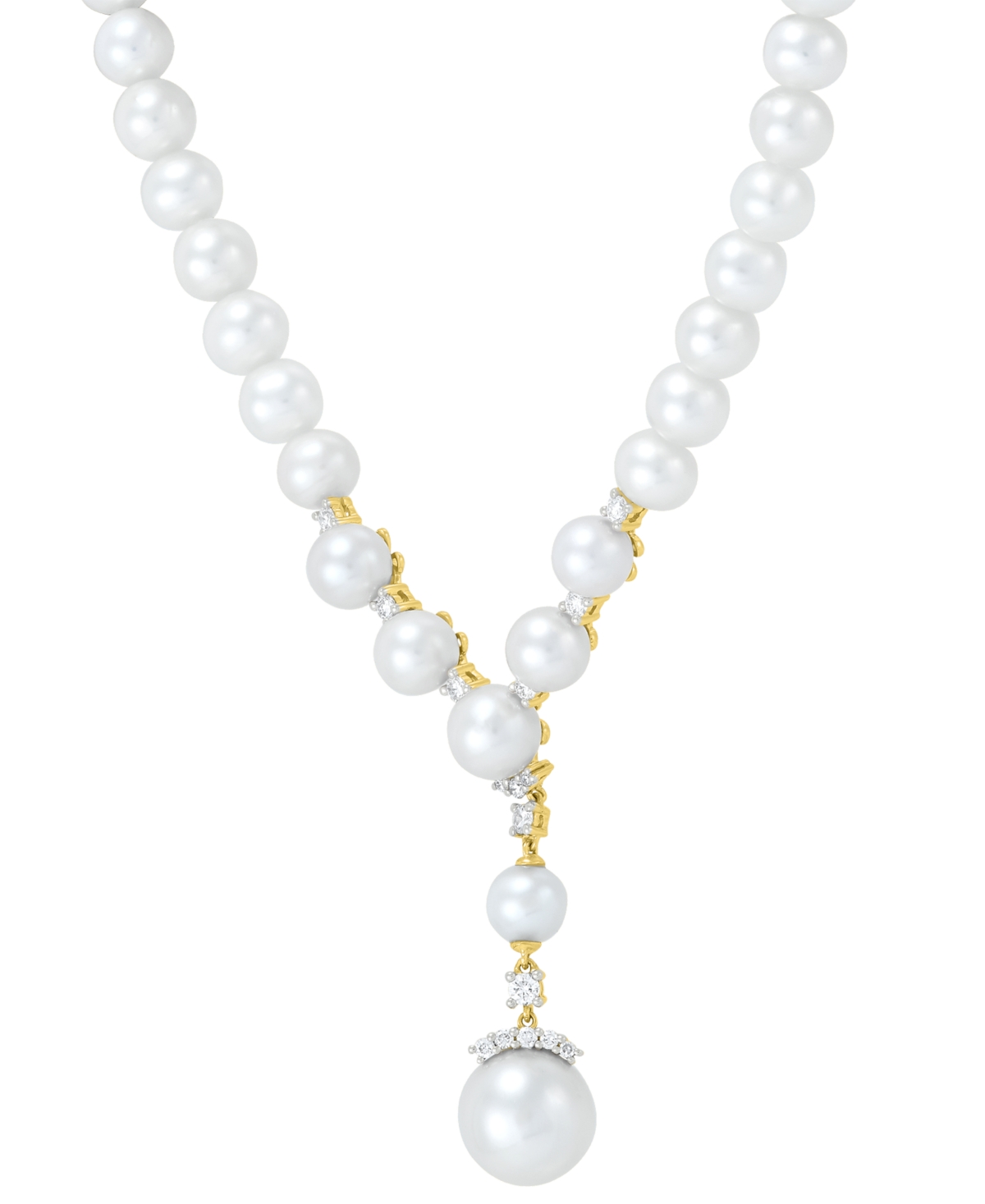 Grown With Love Cultured Freshwater Pearl (6-10mm) & Lab Grown Diamond (3/8 Ct. T.w.) Lariat Necklace In 14k Gold, 1 In White