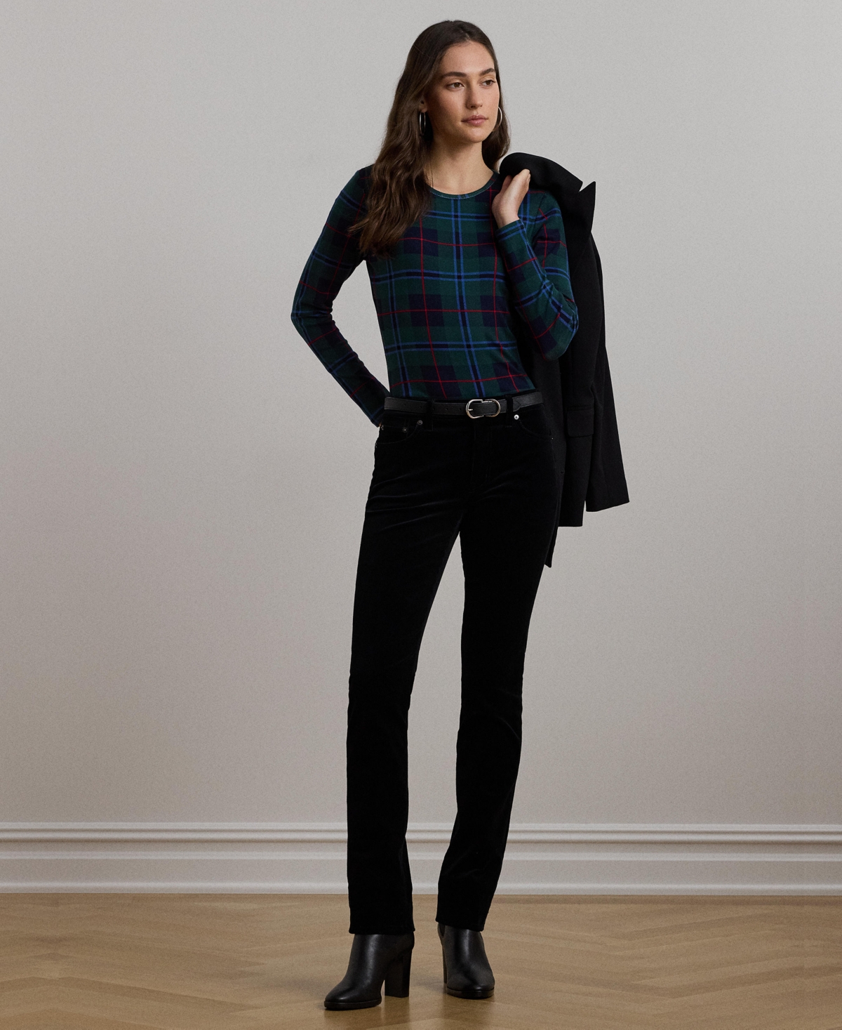 Lauren Ralph Lauren Women's Plaid Stretch Cotton Long-Sleeve Tee