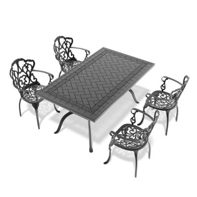 (Cushions In Random Colors)5-Piece Set Of Cast Aluminum Patio Furniture With Cushions