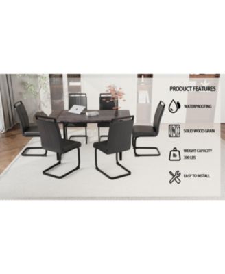 59" Rural Industrial Rectangular MDF Black Dining Table Set and PU Armless Dining Chair Set, 6 pieces. Kitchen Black Metal Table Leg Dining Chair Set