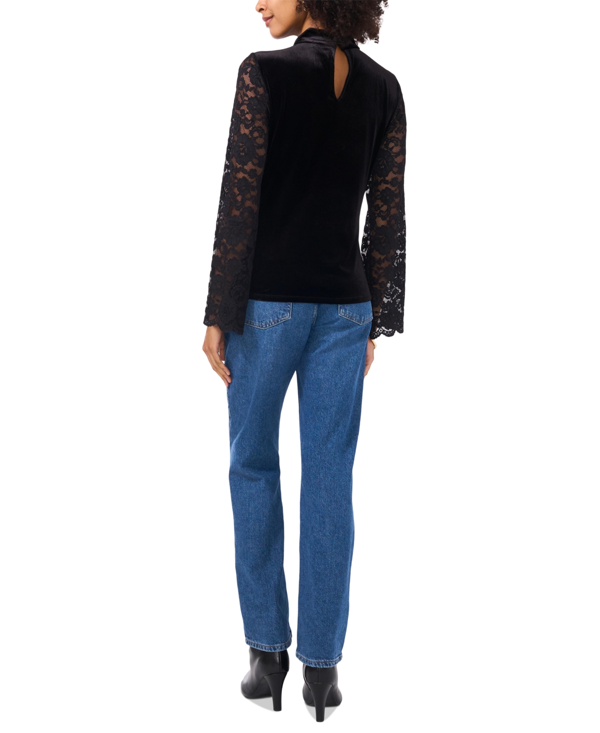 Vince Camuto Women's Velvet Mock-Neck Lace-Sleeve Top