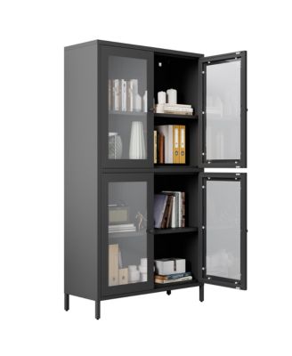 Black 4-Door Glass Display Cabinet