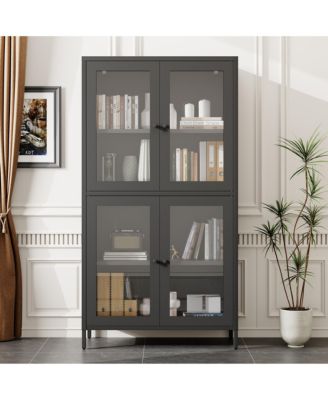 Black 4-Door Glass Display Cabinet