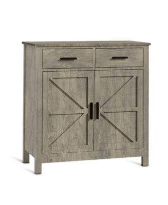Grey Farmhouse Storage Cabinet with Drawers and Doors