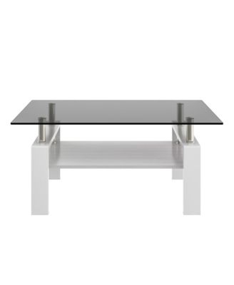 Rectangle Coffee Table, Tempered Glass Tabletop with MDF Layer, Modern Table for Living Room, Gray Glass