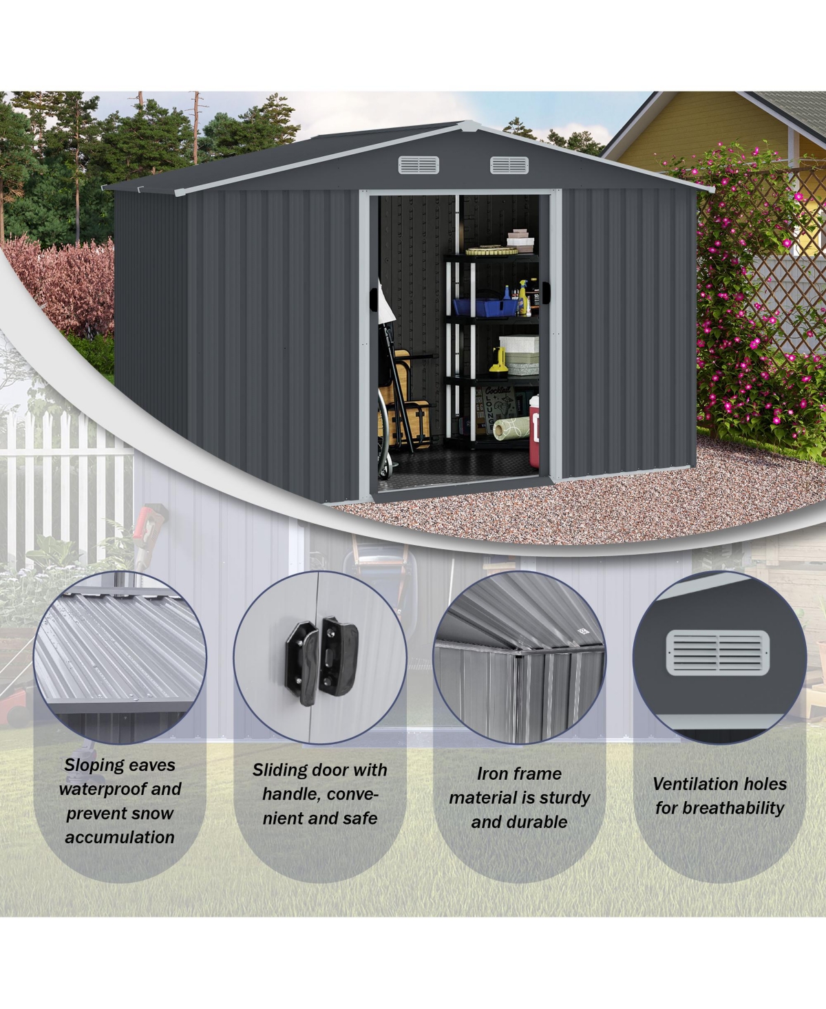 Outdoor Storage Shed 8 x 12 Ft Large Metal Tool Sheds with Window