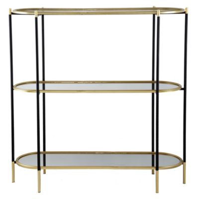 48.5x16.5x50" 3-Tier Metal Console Table, Black Gold Mirrored Shelf