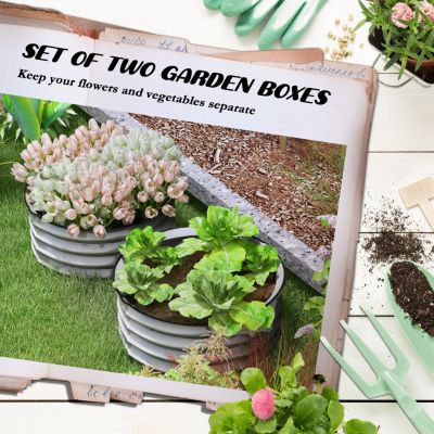 Galvanized Raised Garden Bed Set of 2, Planters for Outdoor Plants with Safety Edging, Easy-to-assemble Stock Tanks for Growing Flowers, Herbs and Vegetables, Silver