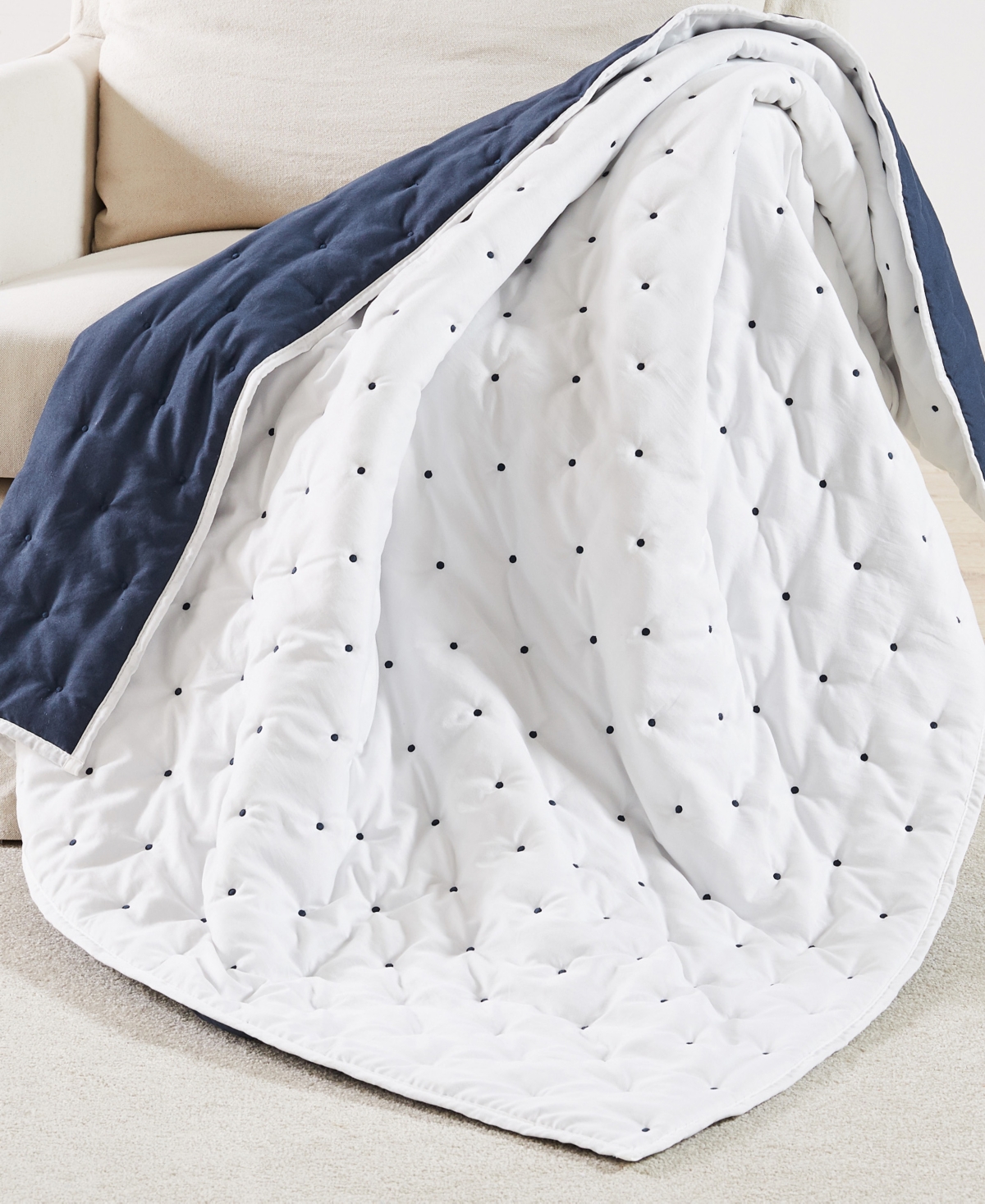Levtex Embroidered Swiss Dot Quilted Throw, 50" X 60" In Navy
