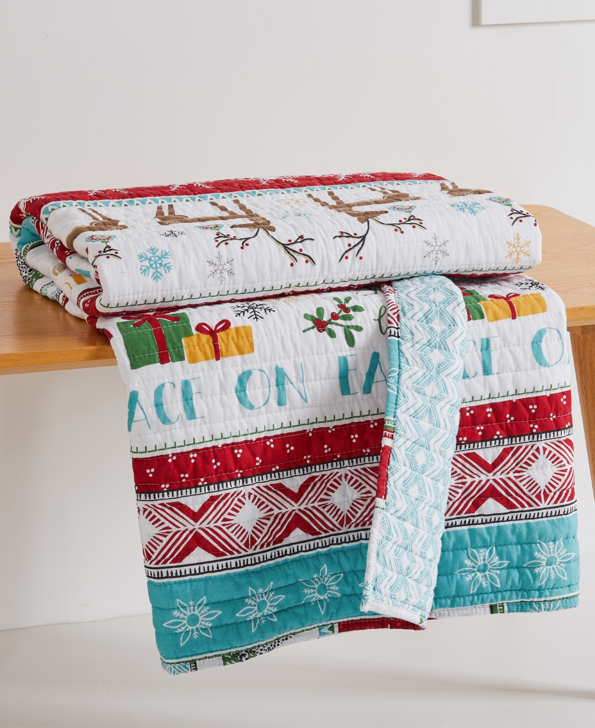 Levtex Merry Bright Ho Ho Holidays Reversible Quilted Throw, 50