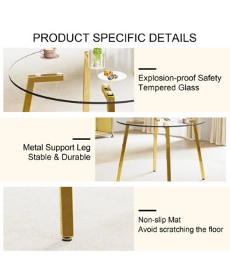 Modern Round Glass Table, Gold Legs