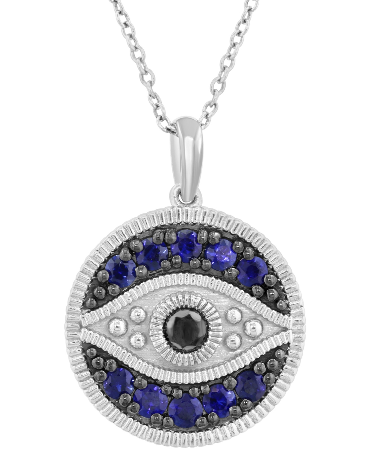 Effy Collection Effy Sapphire (3/4 Ct. T.w.) & Diamond (1/6 Ct. T.w.) Evil Eye 18" Pendant Necklace In Sterling Silv In Sapphire