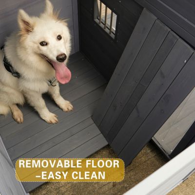 Streamdale Spacious Solid Wood Dog House with Terrace & Bowl