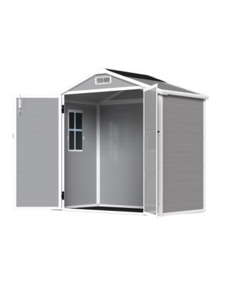 6' x 4.4' Resin Weather Resistant Outdoor Storage Shed with Floor for Garden, Backyard, Pool Tool, Light Grey