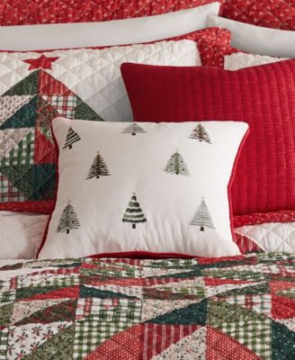 Patchwork Pine Applique Decorative Pillow, 18" x 18"