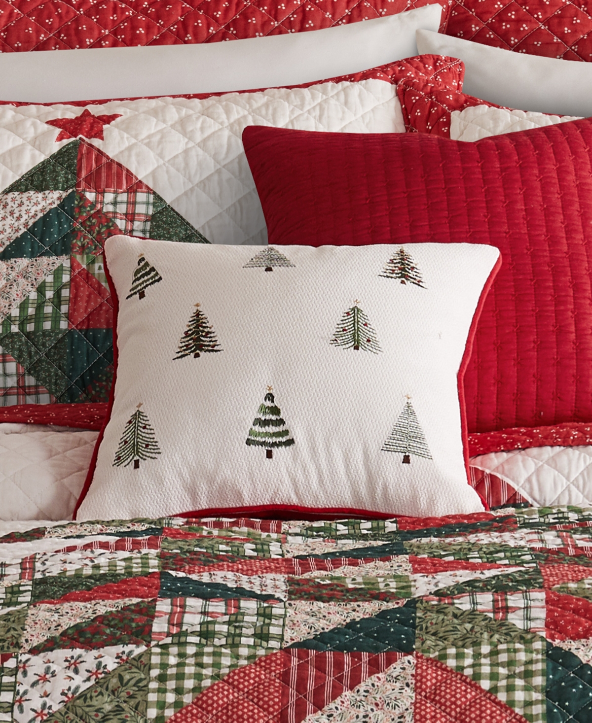 Levtex Patchwork Pine Applique Decorative Pillow, 18" X 18" In Cream