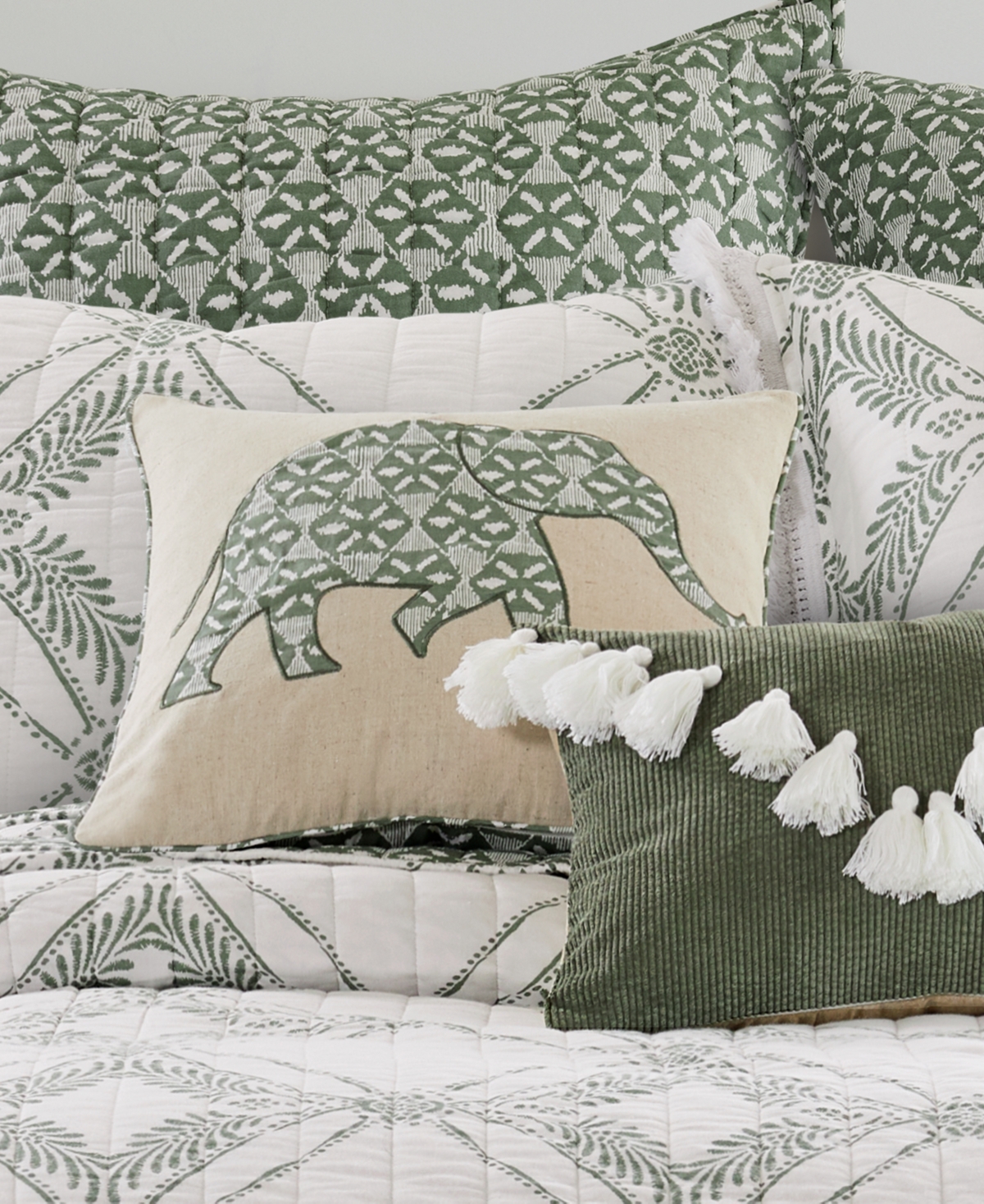 Levtex Kemala Elephant Applique Decorative Pillow, 18" X 18" In Green