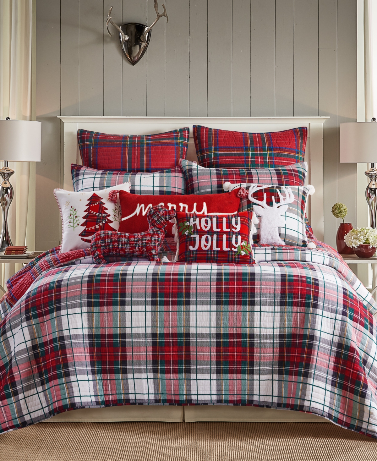 Levtex Spencer Plaid Dog Shaped Decorative Pillow, 12" X 20" In Red