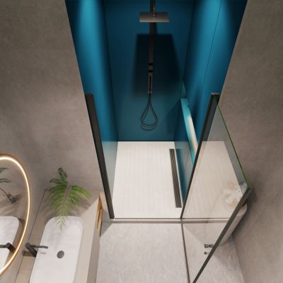 1 3/8" adjustment, universal pivot shower door, open outside, with 1/4" tempered glass