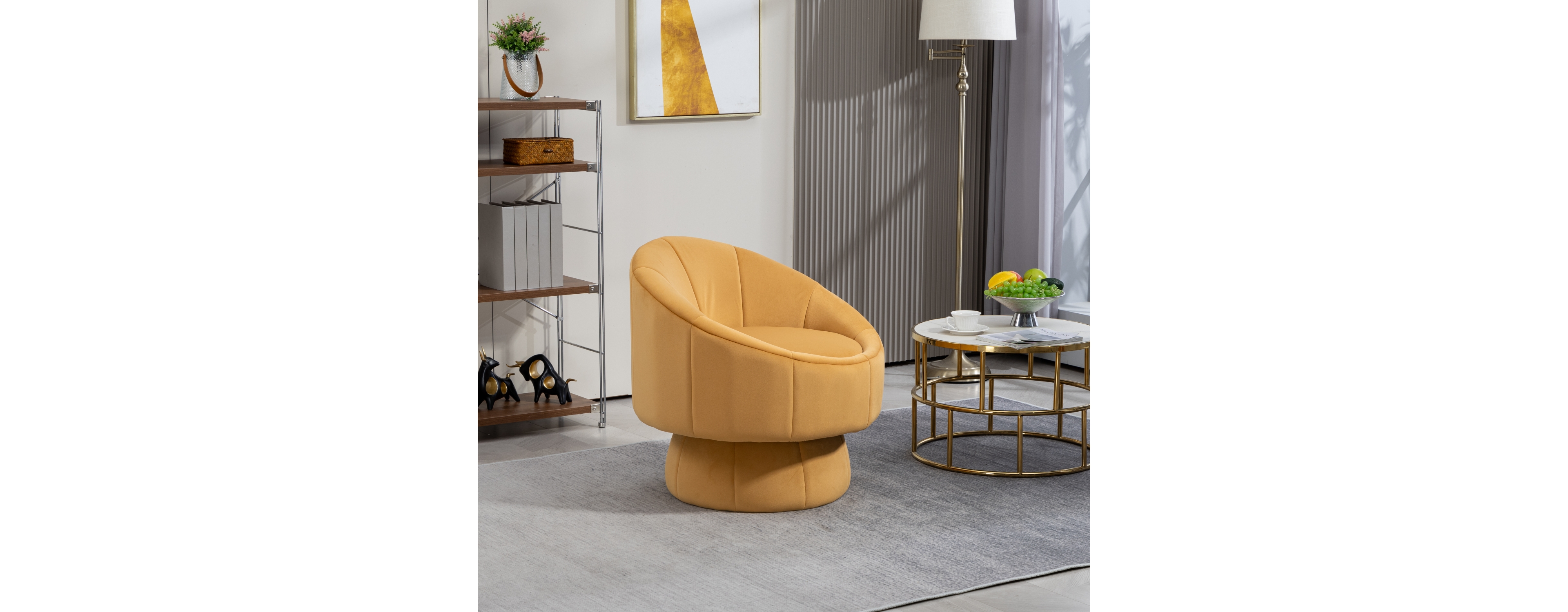 Streamdale Furniture Mid Century Modern Accent Chair with Wood Frame, Upholstered Swivel Chair For Living Room Chairs with Waist Cushion, Reading Armc