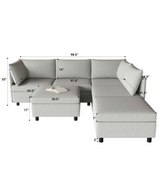 Modular Sectional Sofa, Convertible Sofa Seat With Storage, Sleeper Sectional Sofa Set, Fabric Flexible Modular Combinations for Living Room