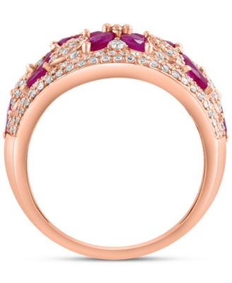 EFFY&reg; Ruby (1-5/8 ct. t.w.) & Diamond (5/8  ct. t.w.) Openwork Flower Ring in 14k Rose Gold