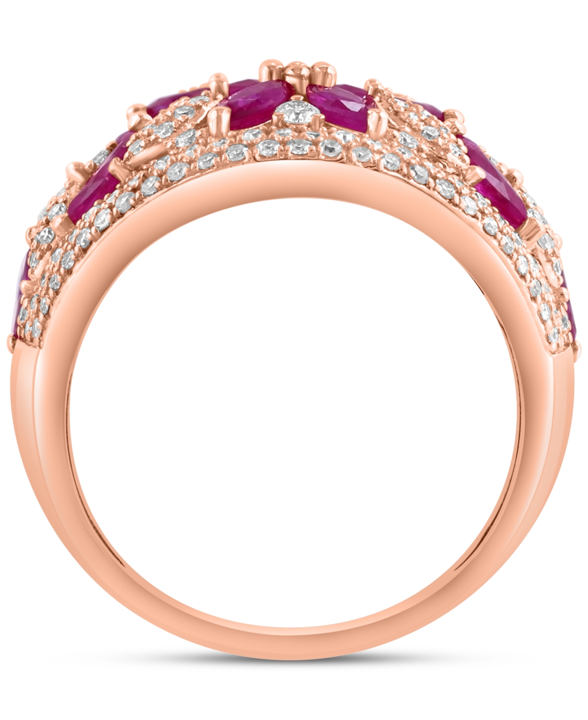 EFFY COLLECTION EFFY RUBY (1-5/8 CT. T.W.) & DIAMOND (5/8 CT. T.W.) OPENWORK FLOWER RING IN 14K ROSE GOLD 