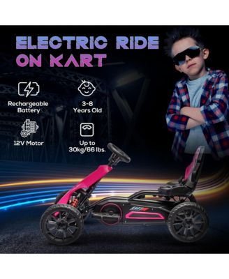 12V Electric Go Kart for Kids, Outdoor Ride-On Toy with Forward Backward Drive & Adjustable Speed, Gift for Child 3-8 Years Old, Pink