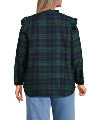 Women's Plus Size Ruffle Front Flannel Popover Blouse