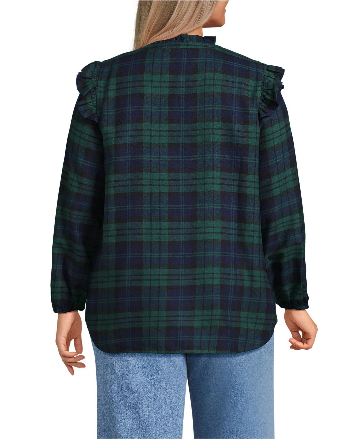 Women's Plus Size Ruffle Front Flannel Popover Blouse