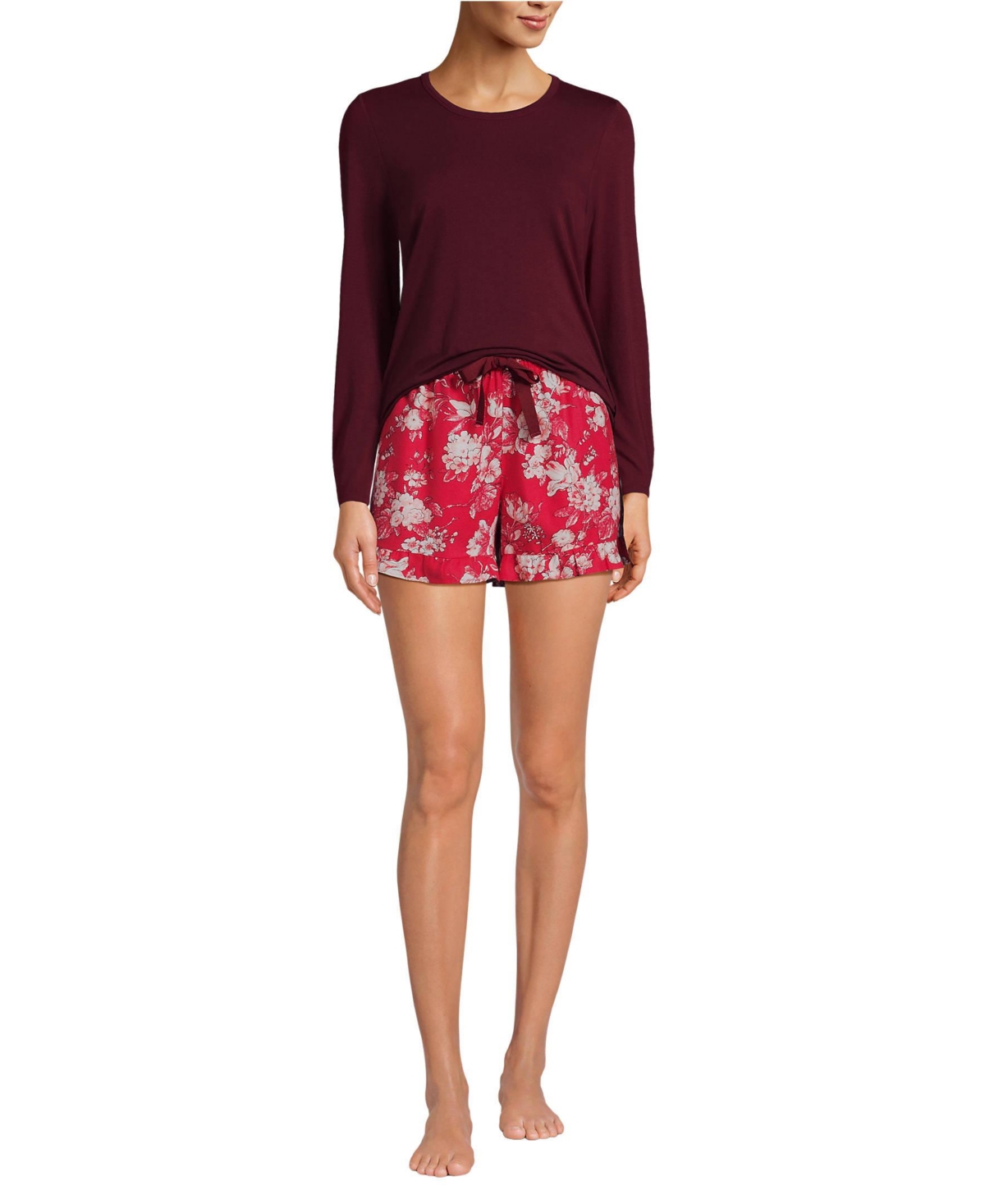 Lands' End Women's Lightweight Cotton Modal Drapey Flannel 2 Piece Pajama Set - Top and Shorts
