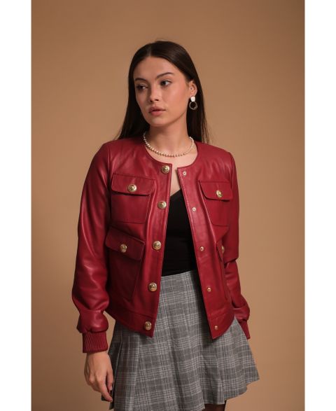 Женские куртки Furniq UK Leather Jacket, Burgundy