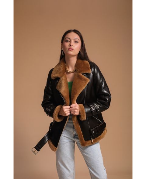 Женские куртки Furniq UK Leather Sheepskin Jacket, Brown
