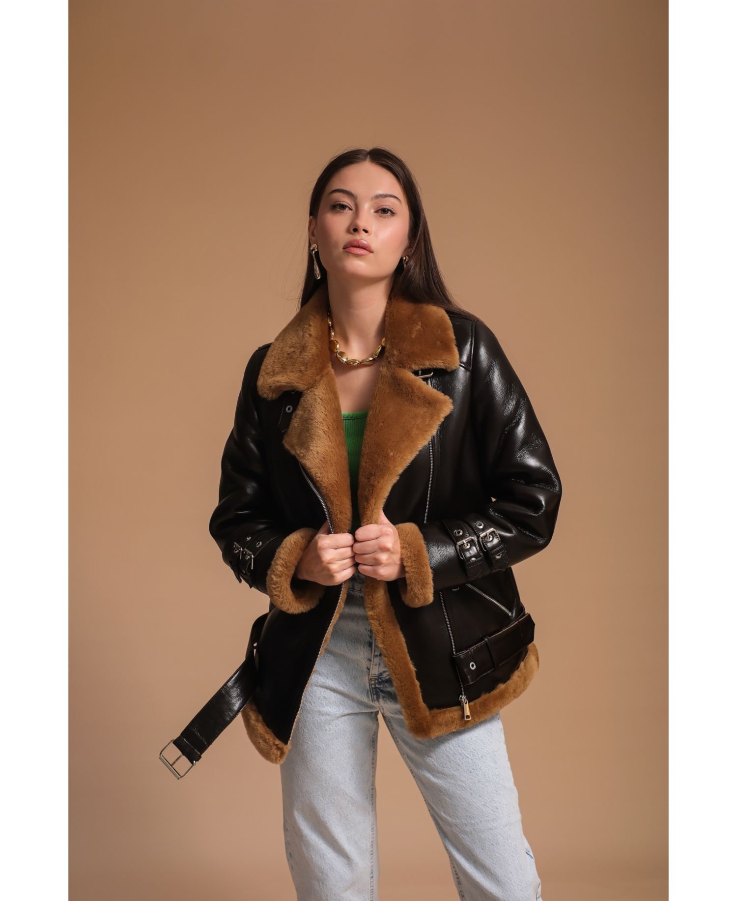 Women's Harriet Shearling Leather Biker Jacket