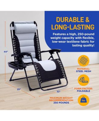 Padded Zero Gravity Lawn Chair with Side Table, Gray and Black