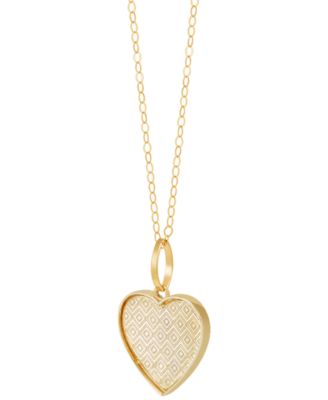 Patterned Heart Beaded Edge Reversible 18" Pendant Necklace in 10k Gold