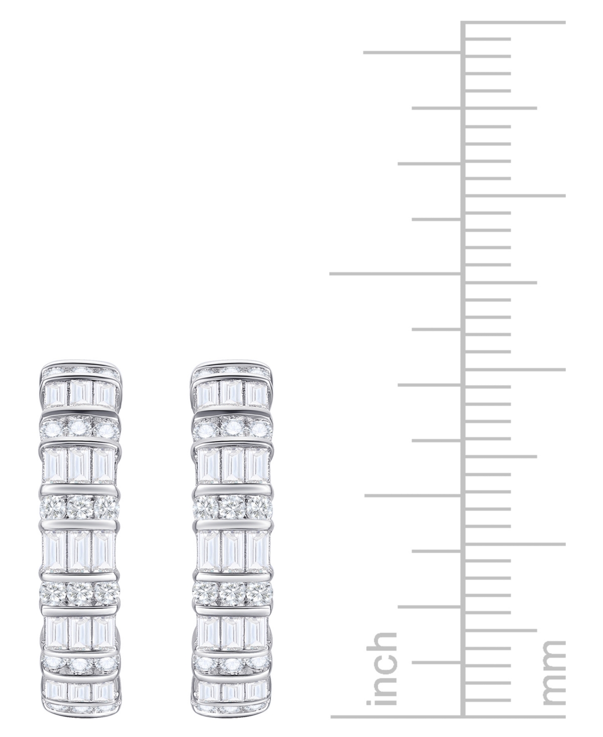 Macy's Diamond Round & Baguette Hoop Earrings (1 Ct. T.w.) In 10k White Gold In White Gold