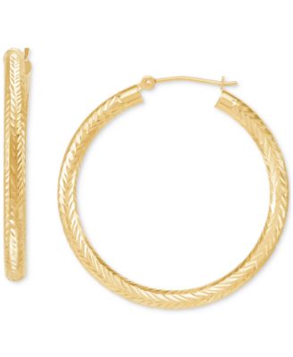 Macy's - Polished Chevron Textured Tube Medium Hoop Earrings in 14K Yellow Gold, 1.38"