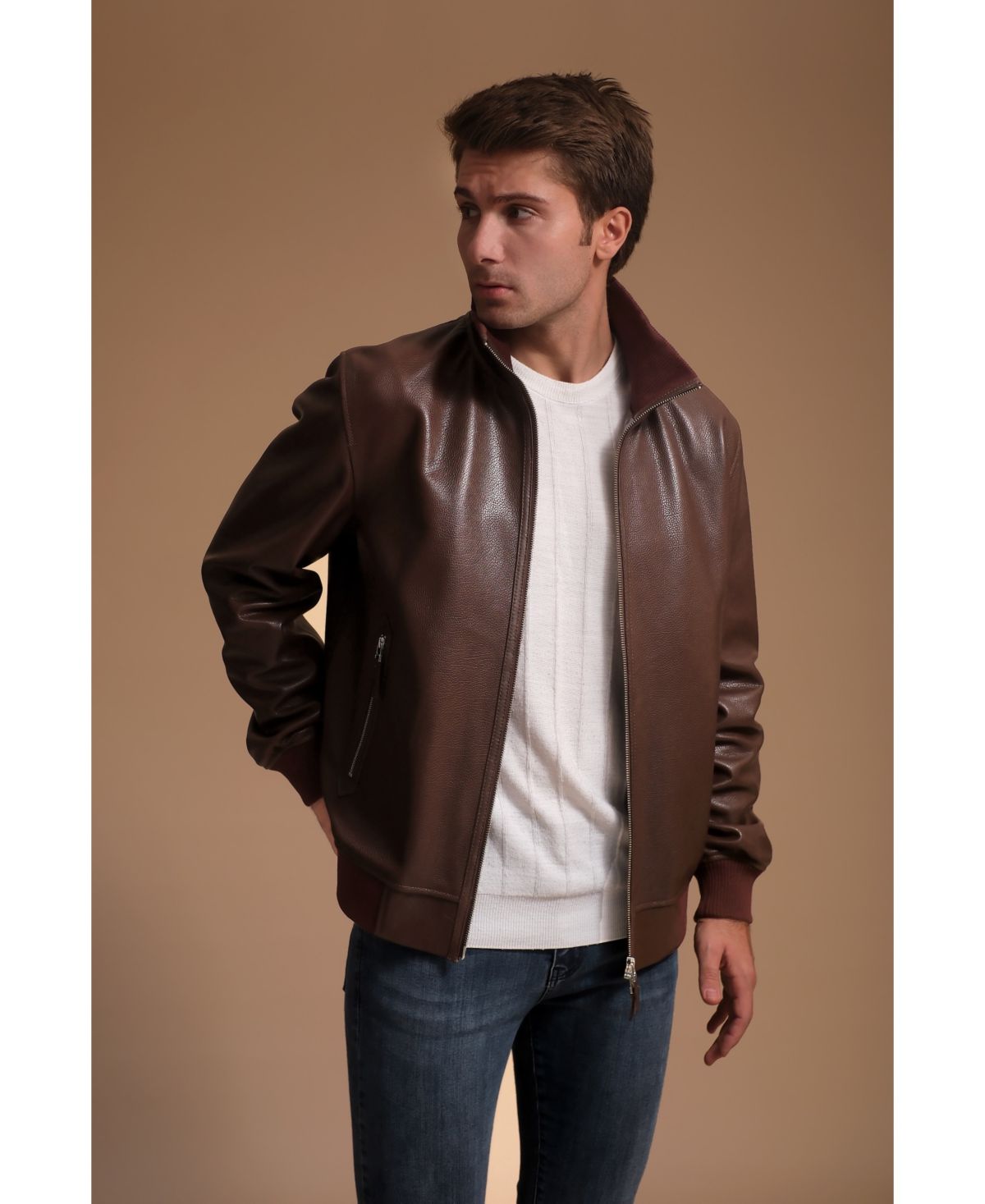 Мужская кожаная куртка коричневого цвета, созданная для Macy's