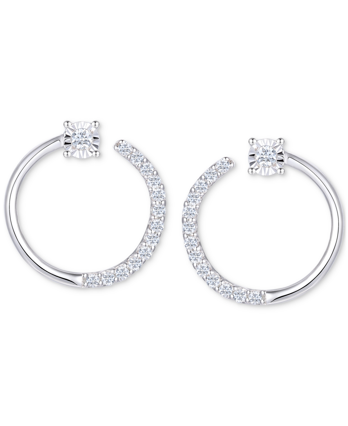 Macy's 2-pc. Set Diamond Circle Pendant Necklace & Matching Circle Stud Earrings (1/3 Ct. T.w.) In Sterling In Sterling Silver