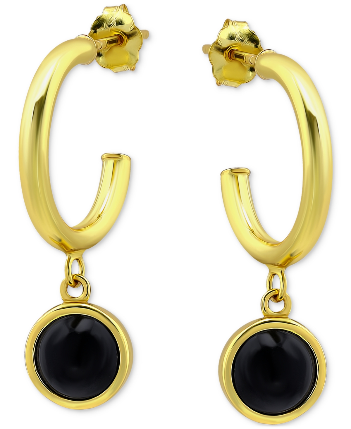 Giani Bernini Onyx Bezel Dangle Hoop Earrings In 18k Gold-plated Sterling Silver, Created For Macy's In Gold