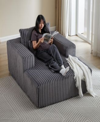 62.5-Inch Corduroy Sponge Sofa Lounge Chair, No Assembly Required, Fluffy Modern Sleeper Chair for Indoor Living Room Bedroom