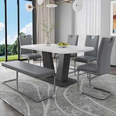Simplie Fun Dining Table Set for 6, 6 Piece Dining Table Set, Faux ...