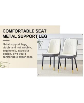 Table and chair set.Modern rectangular dining table with black textured stickers glass tabletop and gold plated metal legs.Paired with 6 comfortable chairs with PU seats and black metal legs.